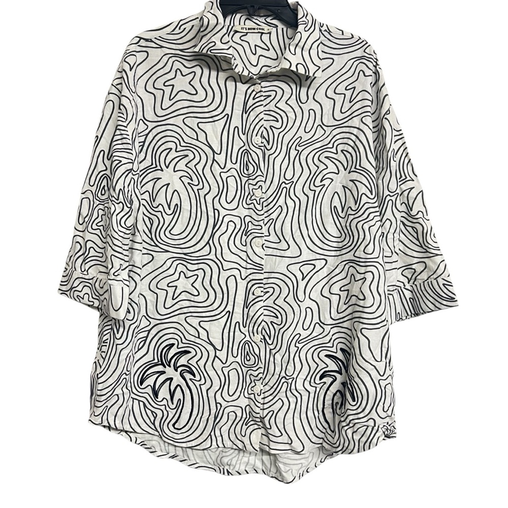 New It’s Now Cool Abstract Palm Tree Star Print Button Front Swim Coverup